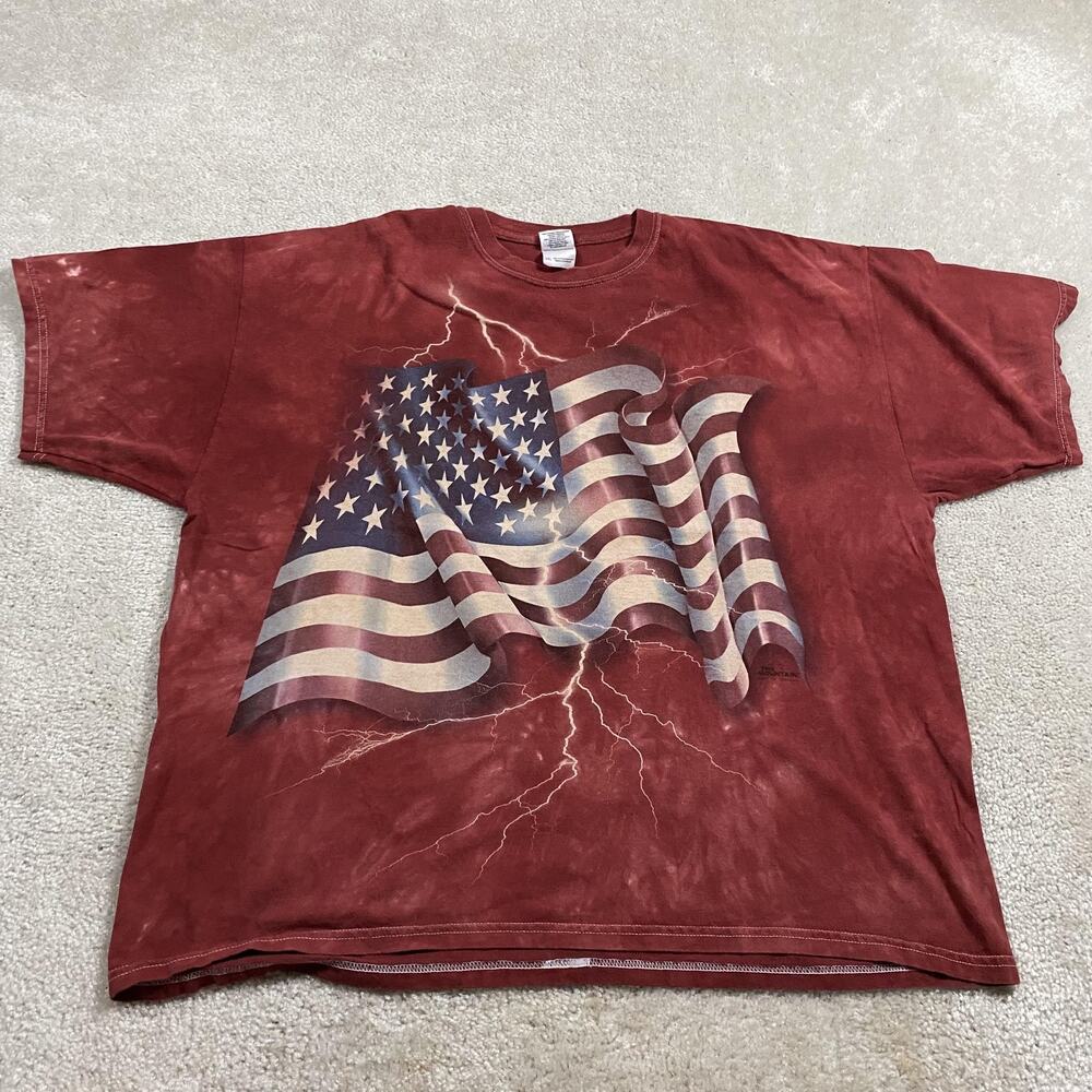 American Flag Shirt Mens 2XL Red The Mountain USA Tee Patriotic Lightning
